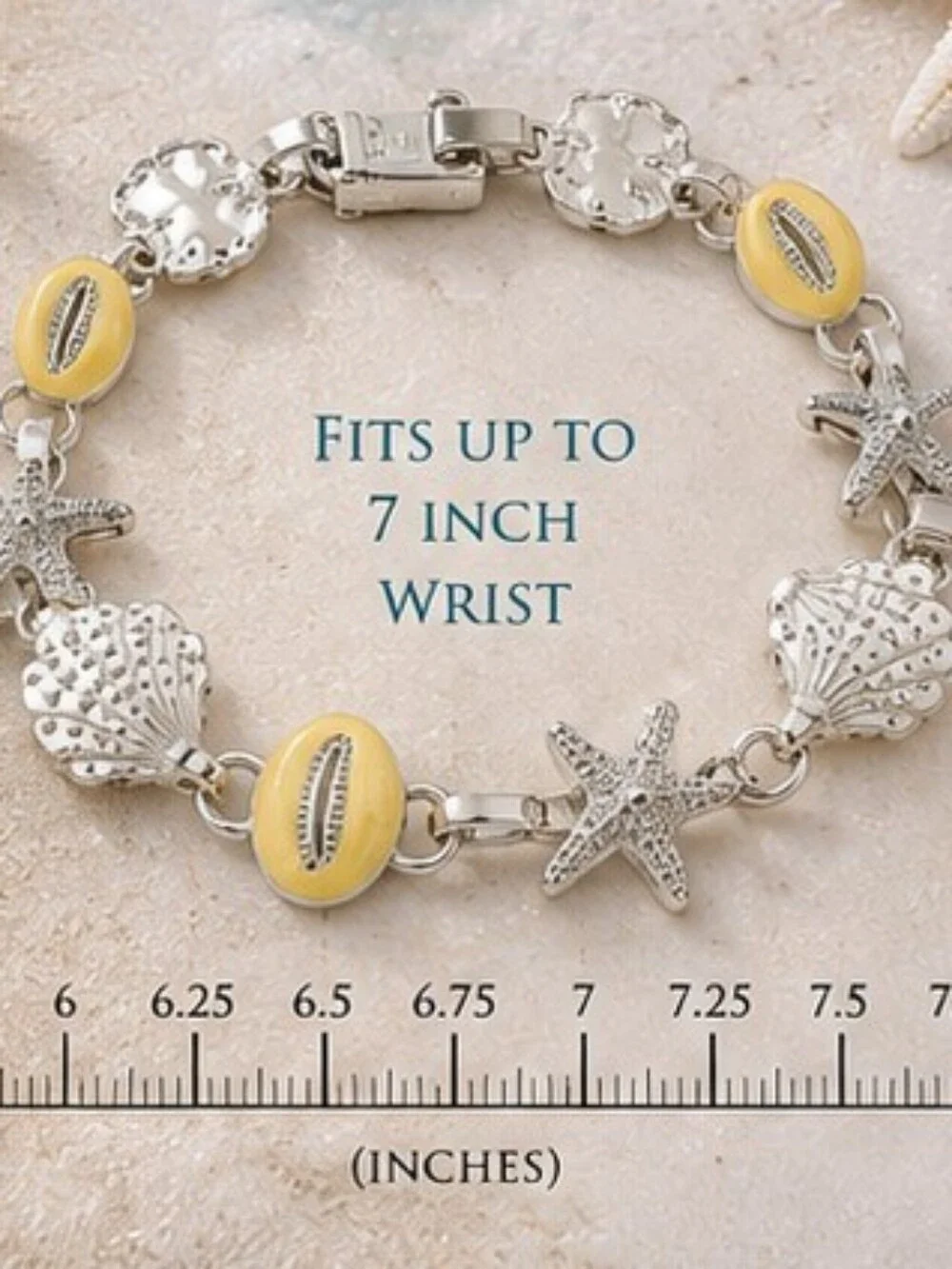 Coastal Starfish Seashell Bracelet 14K White Gold Plated Yellow Enamel NWOT